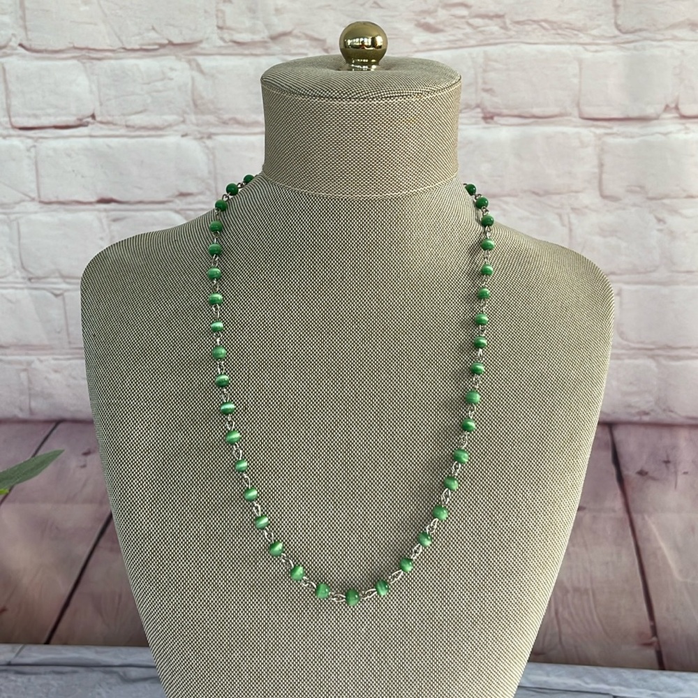 Green Tigers eye beaded necklace 19”